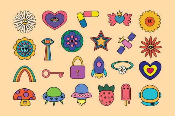 Download Colorful Pop Retro Elements Collection - Retro elements Collection